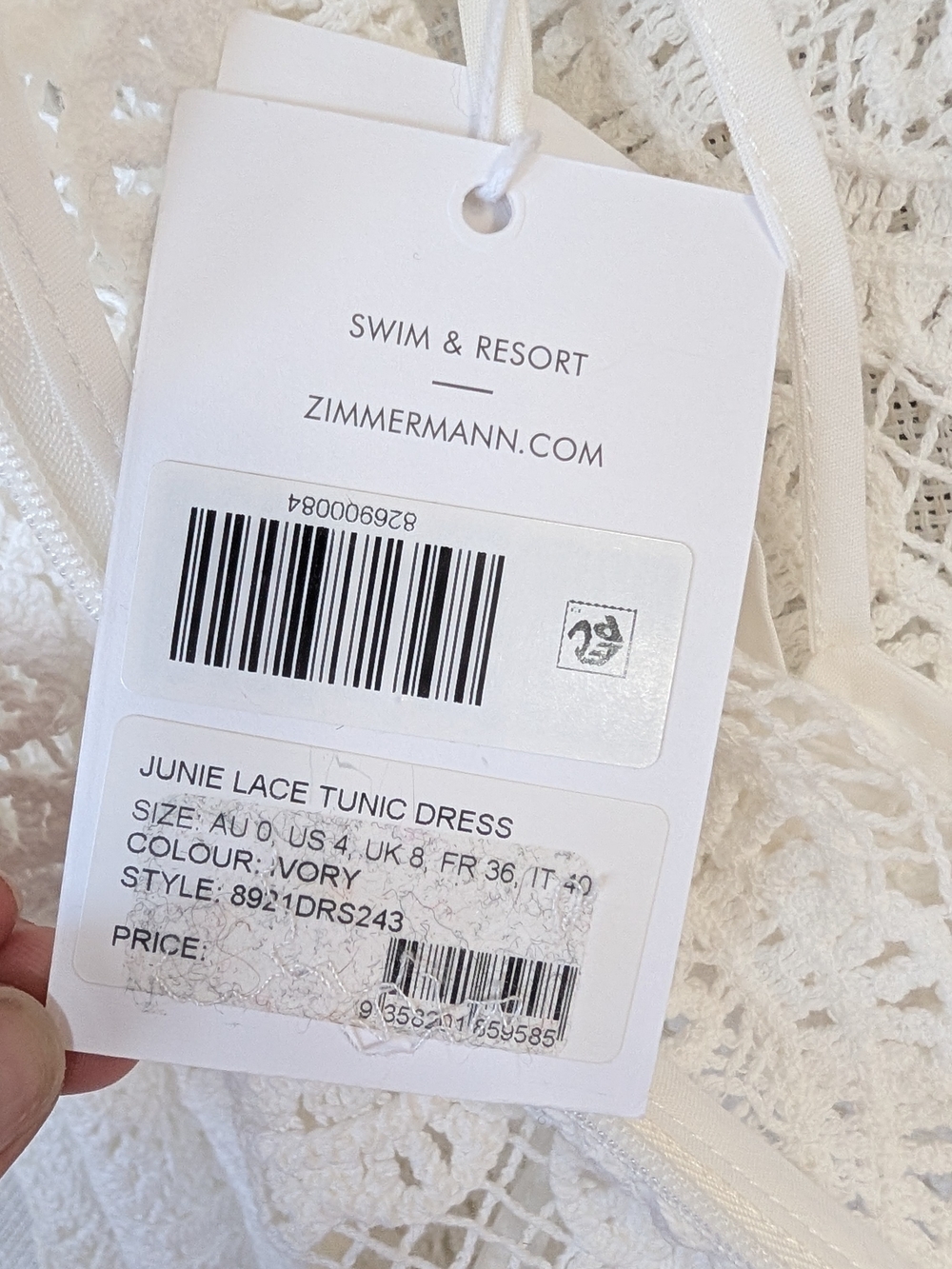 NWT Zimmermann Junie White Crochet Lace Tunic Mini Dress, Size US4 - Picture 7 of 12